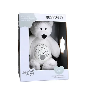 Hot Selling Cartoon Bear Plush Toy Super Soft Baby Projection Appease Toy with Light Music PP Cotton Filled Washed Technics