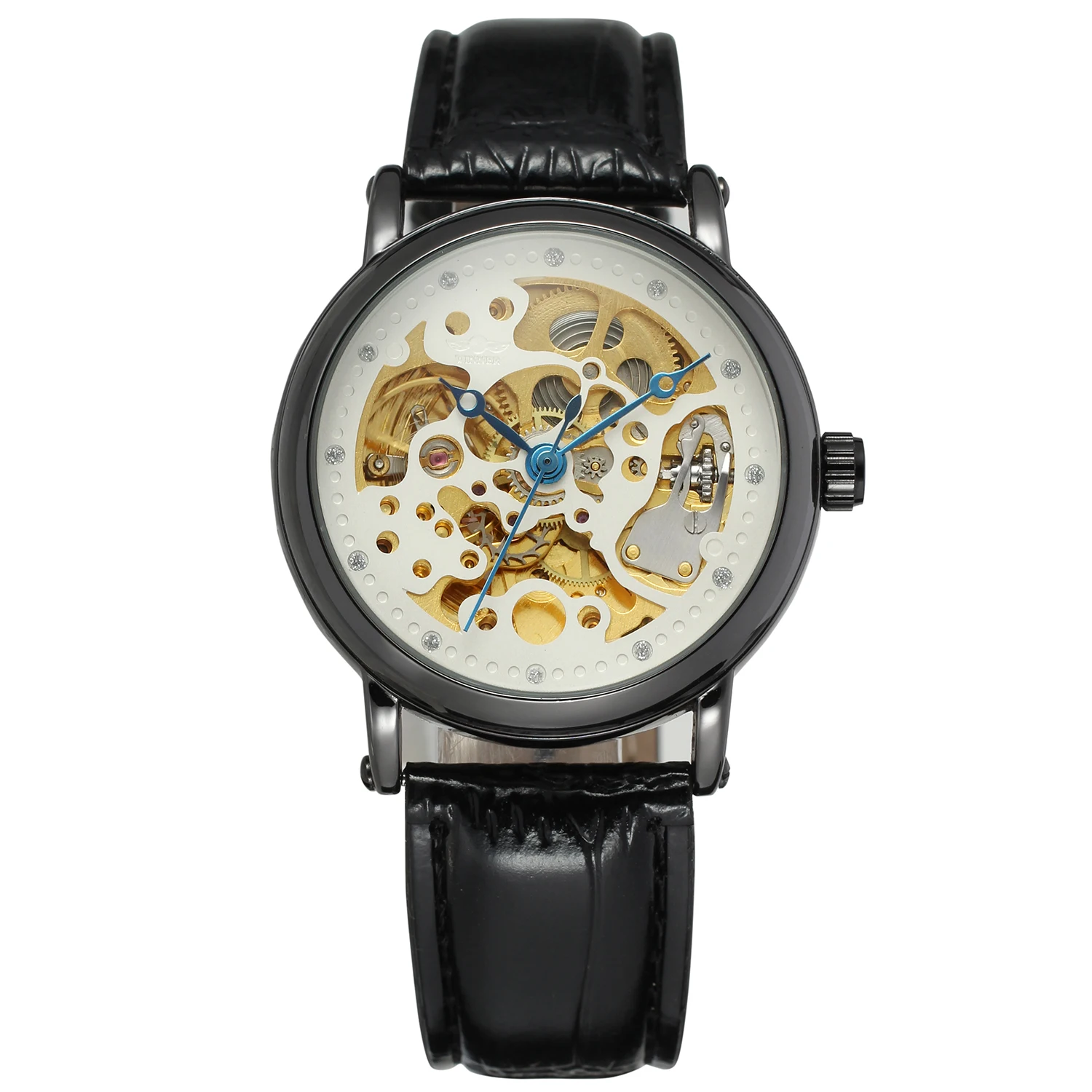 China Factory Winner Leather Strap Automatic Custom logo Men Wrist Watches  Small Size Skeleton Antique Gift Mechanical Watch