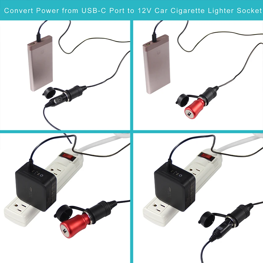 Plug Adapter From PD Charger Usb C Male To 12V Car Cigarette Lighter Socket Female Converter Cable 9