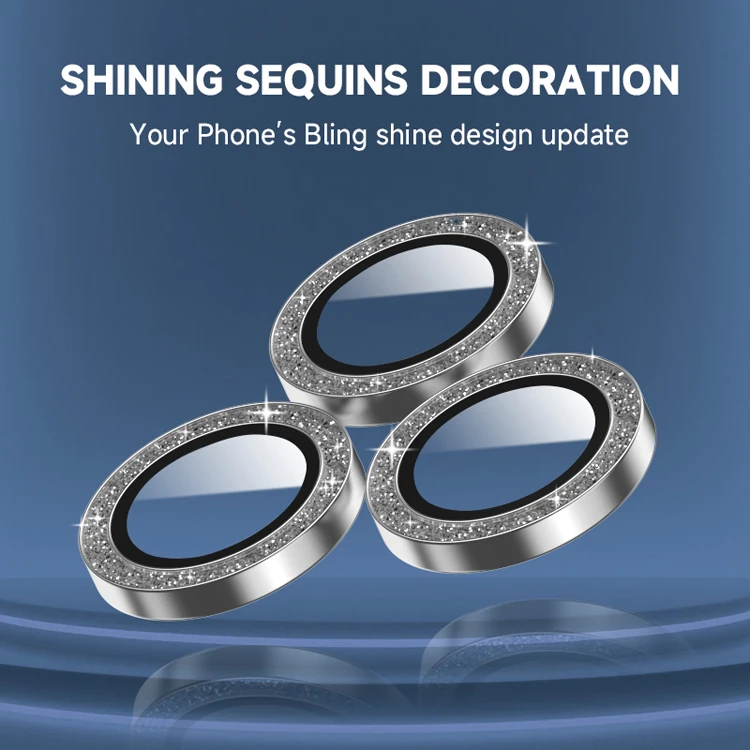 product wholesale glitter diamond camera lens protector 9h hd pvd tempered glass screen protector for iphone 17291-6