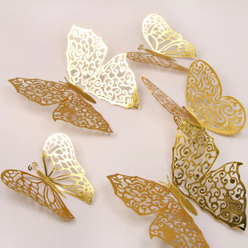 Silver Gold Butterfly Decals Hollow Out 3D Butterfly Stickers Glitter Art  Murals Wall Stickers Fridge Sticker Room Decoration Party Wedding From  Fullhouse517, $1.74