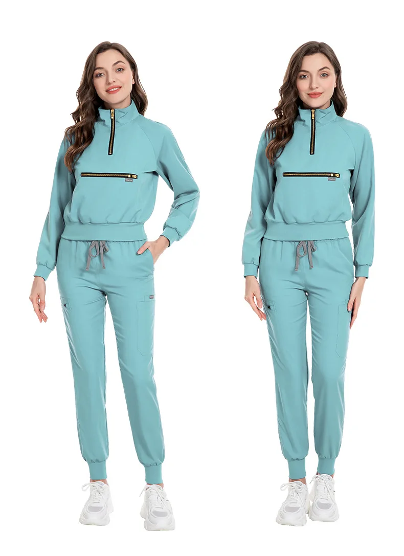 Fashion Nursing Uniform Sets for Hospital Nurse Uniforms Stand Collar Long Sleeve Scrubs Sets Elastic Fabric Autumn Style