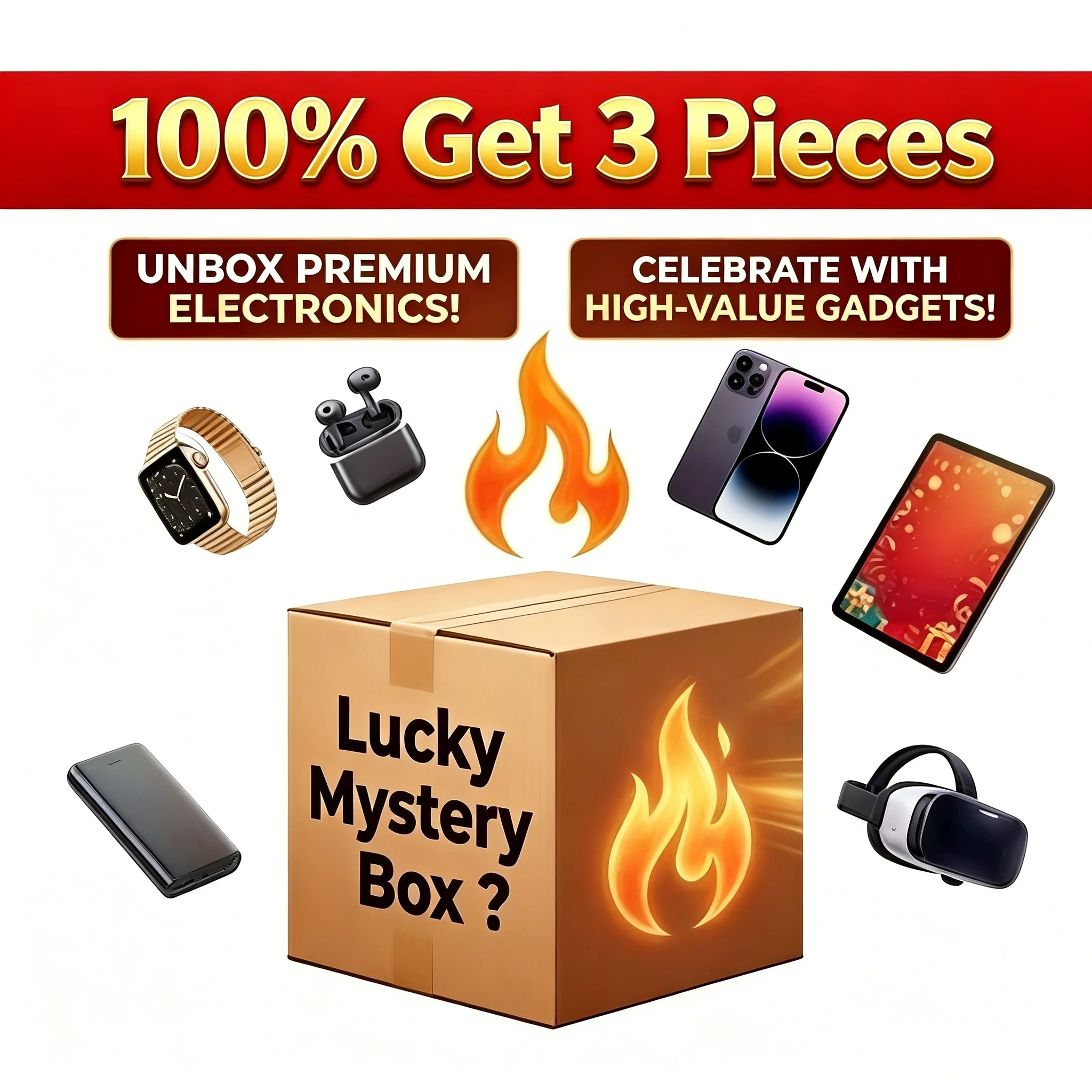 3-piece Digital Mystery Box 2026 SLB-4 Lucky Mystery Box Hot Selling Smart Watches Earphone Exciting Electronics Kit Bundle