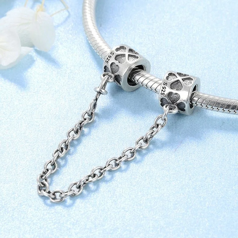 European Silver Beads Safety Chain Charms Pendant Fit 925 sterling Bracelet