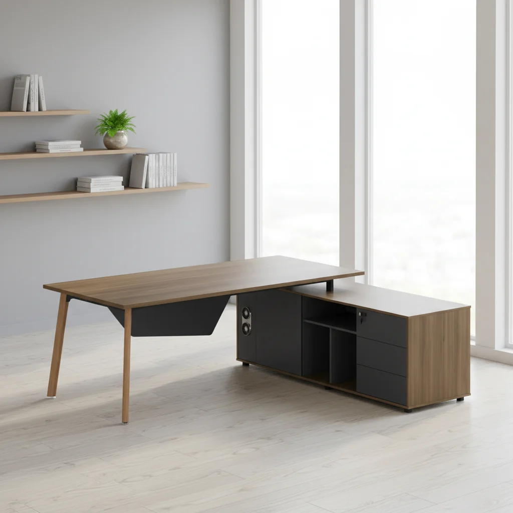 Professional Executive Desk Wood Legs Foldable Multifunctional Lift Socket Storage Cabinets Modern Design 3