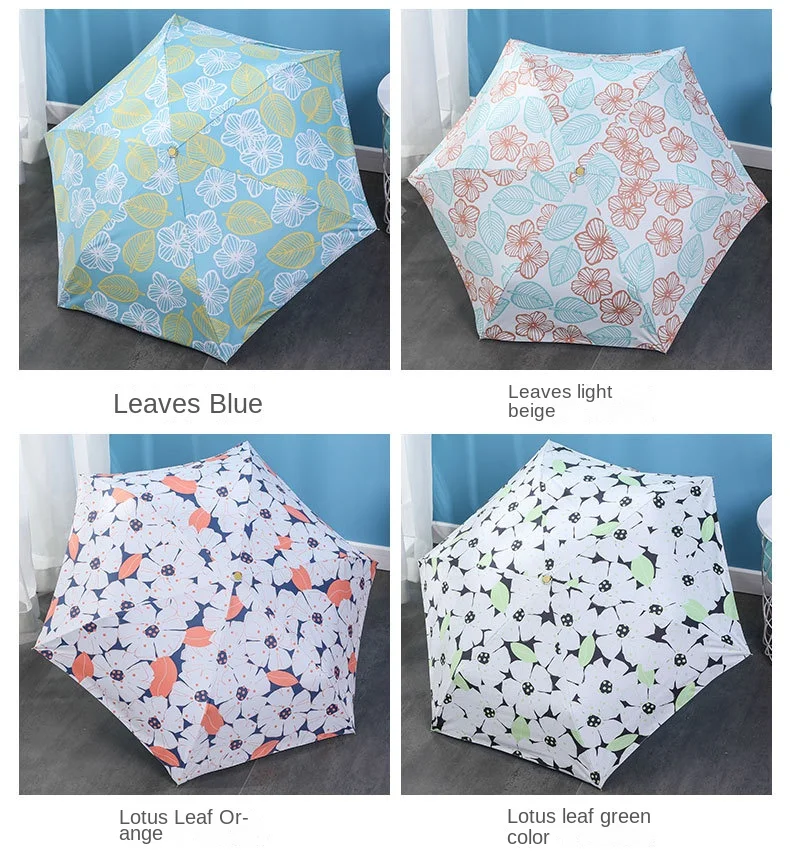 Printing 6k Three Folding Pocket Rain Ladies Sun Umbrellas Semi-Automatic J Shape Handle Umbrella