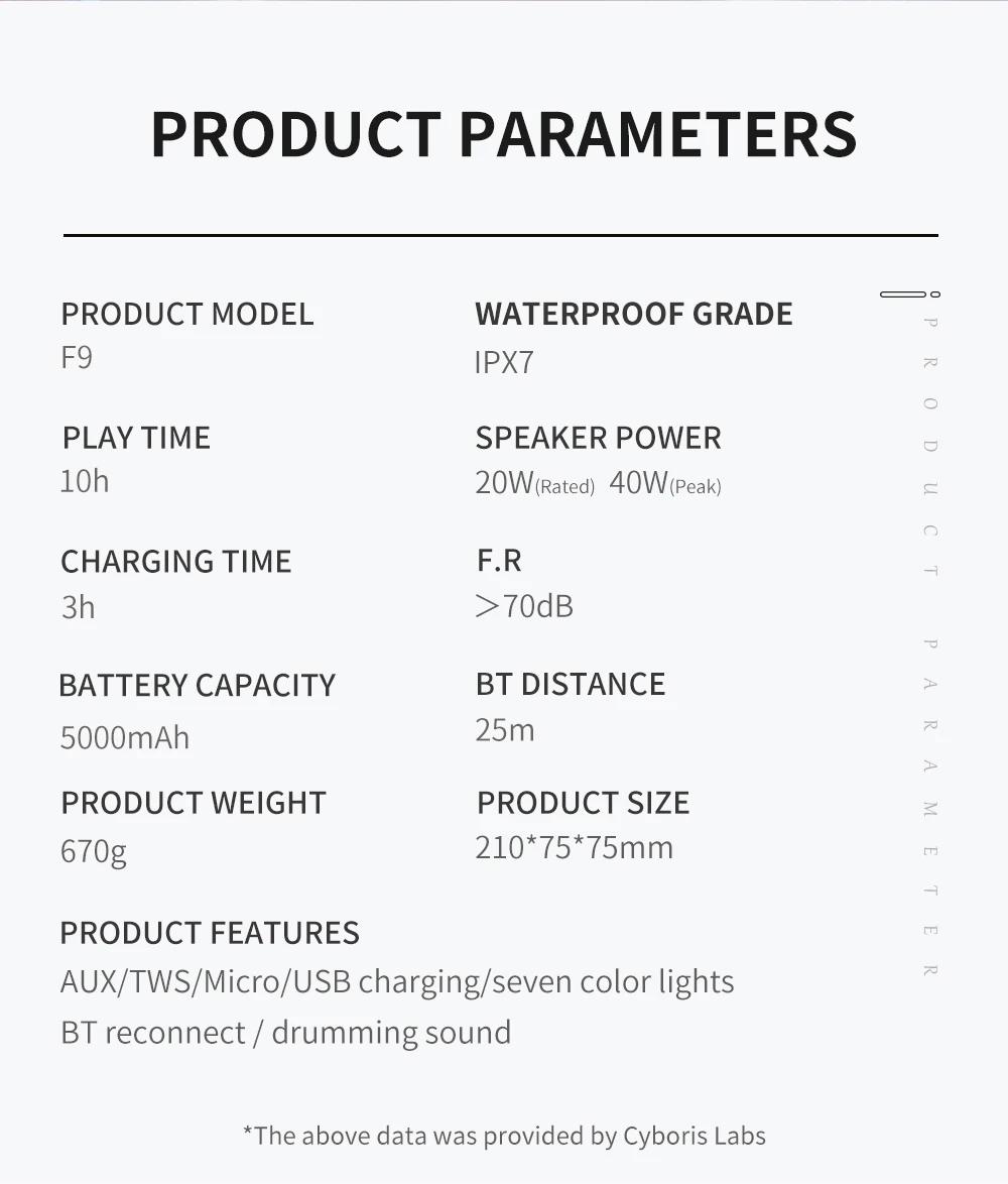 F9 Cyboris IPX7 Waterdichte 60W Mini Draagbare Speaker met Bass Boost, TWS Dual Pairing voor buiten_voghion.com