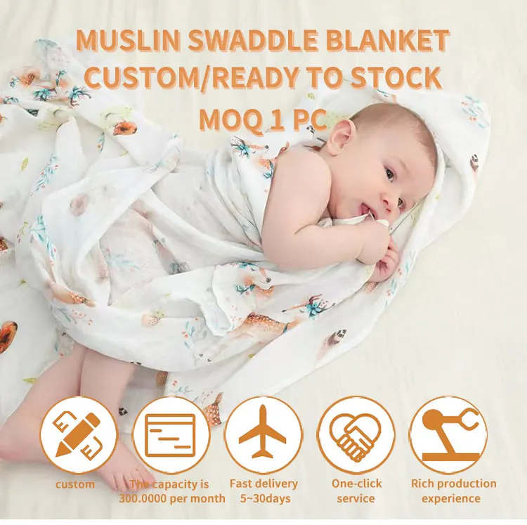 Bamboo Cotton Baby Muslin Swaddle Blanket Wrap High Density Custom
