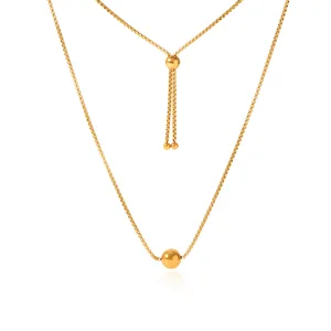 MW New 18K Gold Plated Stainless Steel Strand Ball Pendant Necklace Party Style Minimalist Design Collarbone Chain