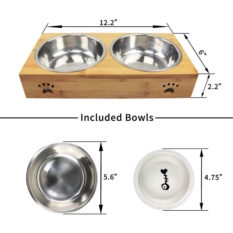 Hot Selling WDF wooden pet feeder elevated dog bowls stand cat elevated pet wooden bowls stand Bamboo Pet feeder with bowls manufacture