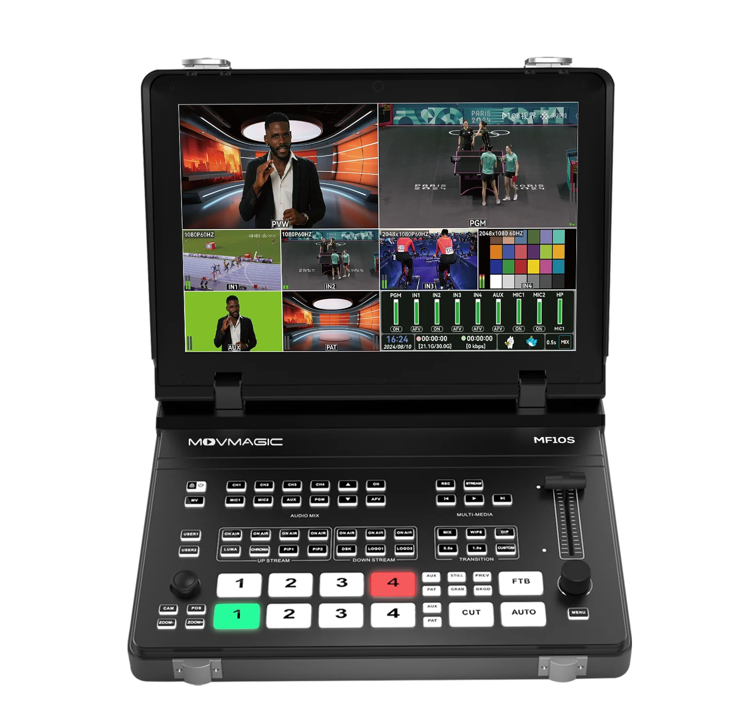 Movmagic 5 Channel SDI NDI HD MI Video Switcher 10.1 Inch Screen Foldable Metal case Video Mixer With 8 Layer Ability