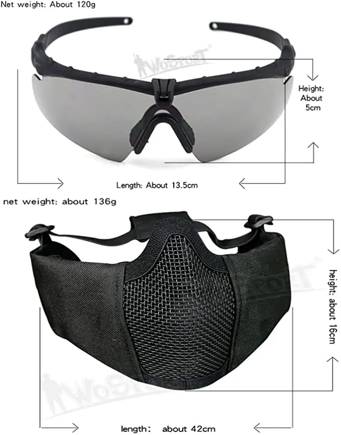 Tactical Fast Helmet Combined,with Foldable Ear Protection Half Face Mesh Mask and Glass for Airsoft Paintball CS Game Set