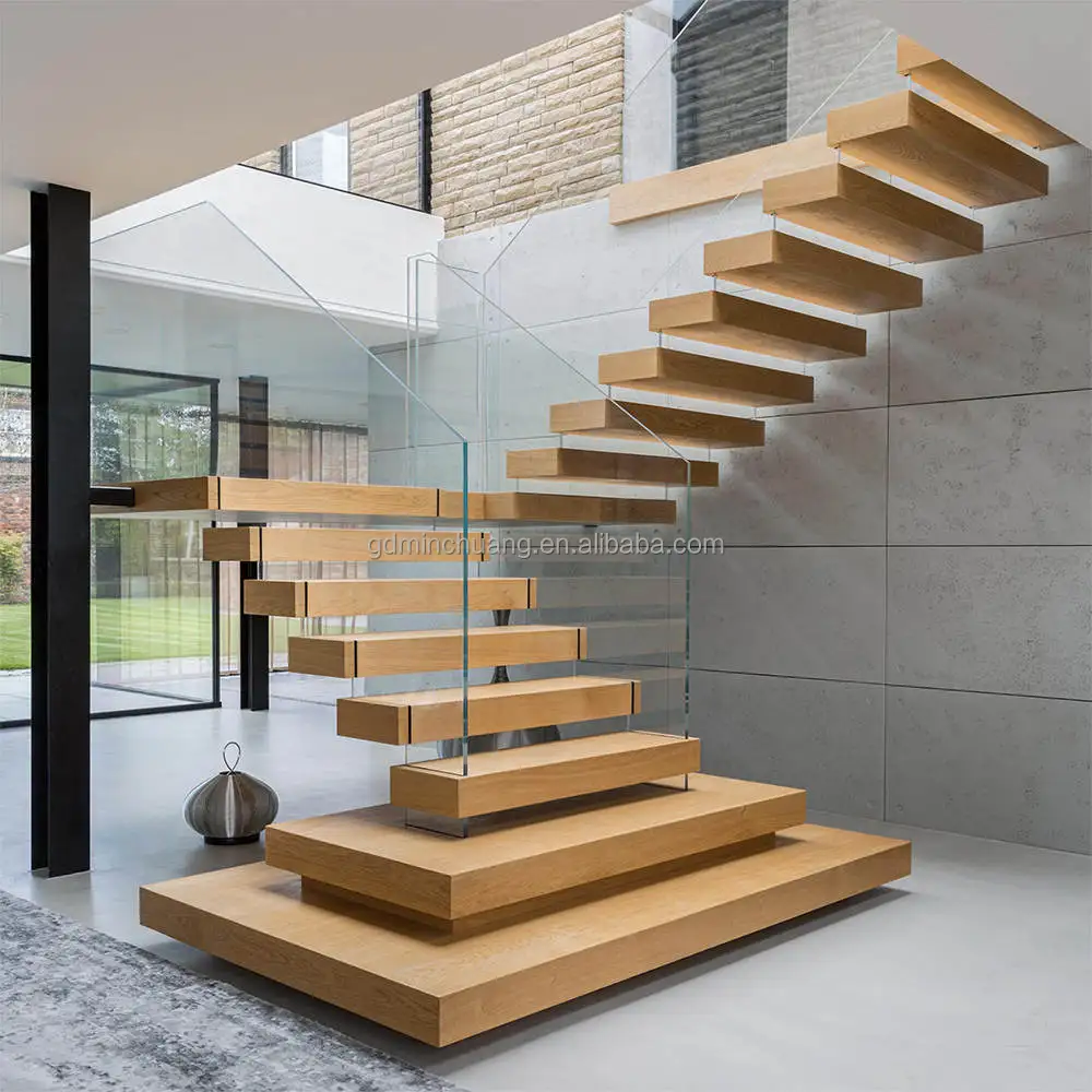 Indoor Wood Staircase Steel Stringer Stairs With Big Landing Outdoor U ...