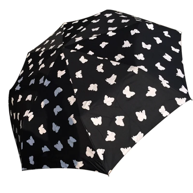 Amazing Fantastic Appear Customized Design Stripe butterfly Drip 3 Fold Magic Color Change Printing Umbrella When Wet