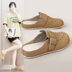 K3902 Custom Summer Half Slip-On Flat Beach Shoes New Breathable Thick Bottom Retro Outer Wear Soft and Height Increasing
