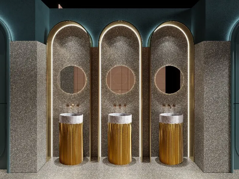 Italian Luxury Stainless Steel stand and Marble Washstand basin Hotel Column Washbasin Villa Home Balcony Bathroom Basin