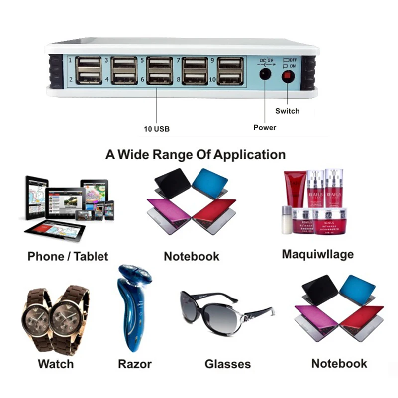 10 USB Ports Alarm System Retail Display Security Multi-Port Charging Anti Theft Alarm Devices for Cellphone Tablet Laptop