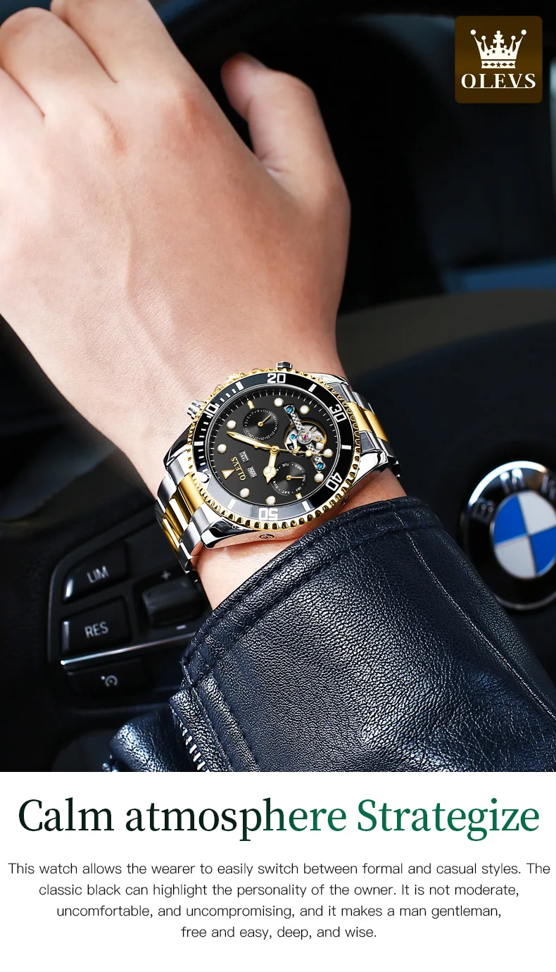OLEVS Luxury Brand 6605 Men WristWatch Stainless Steel Band Automatic Mechanical Watch Men Relogio Montre Homme Clock