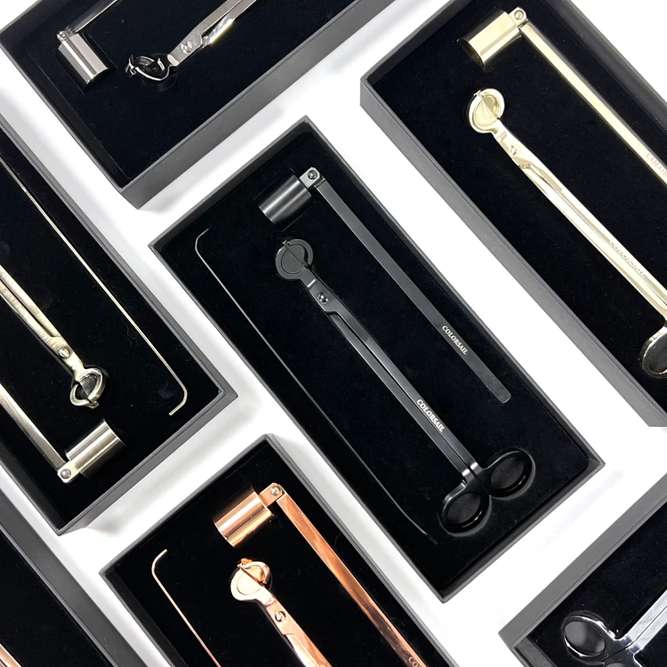 Custom Logo Candle Accessories Engraved Gold Snuffer Candle Care Kit Wick Trimmers Set In Box