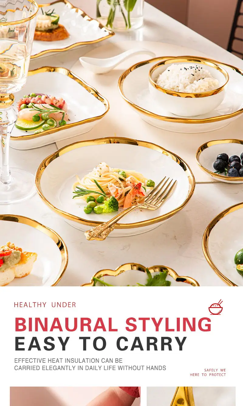 Nordic Style Luxury Fine Ceramic Tableware Dishes & Plates Bowls Gold