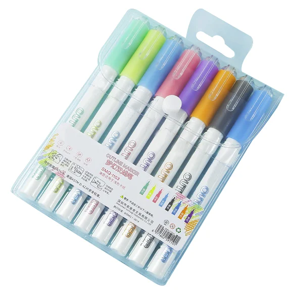 Gift Card Writing & Drawing Double Line Outline Pen 8Color 