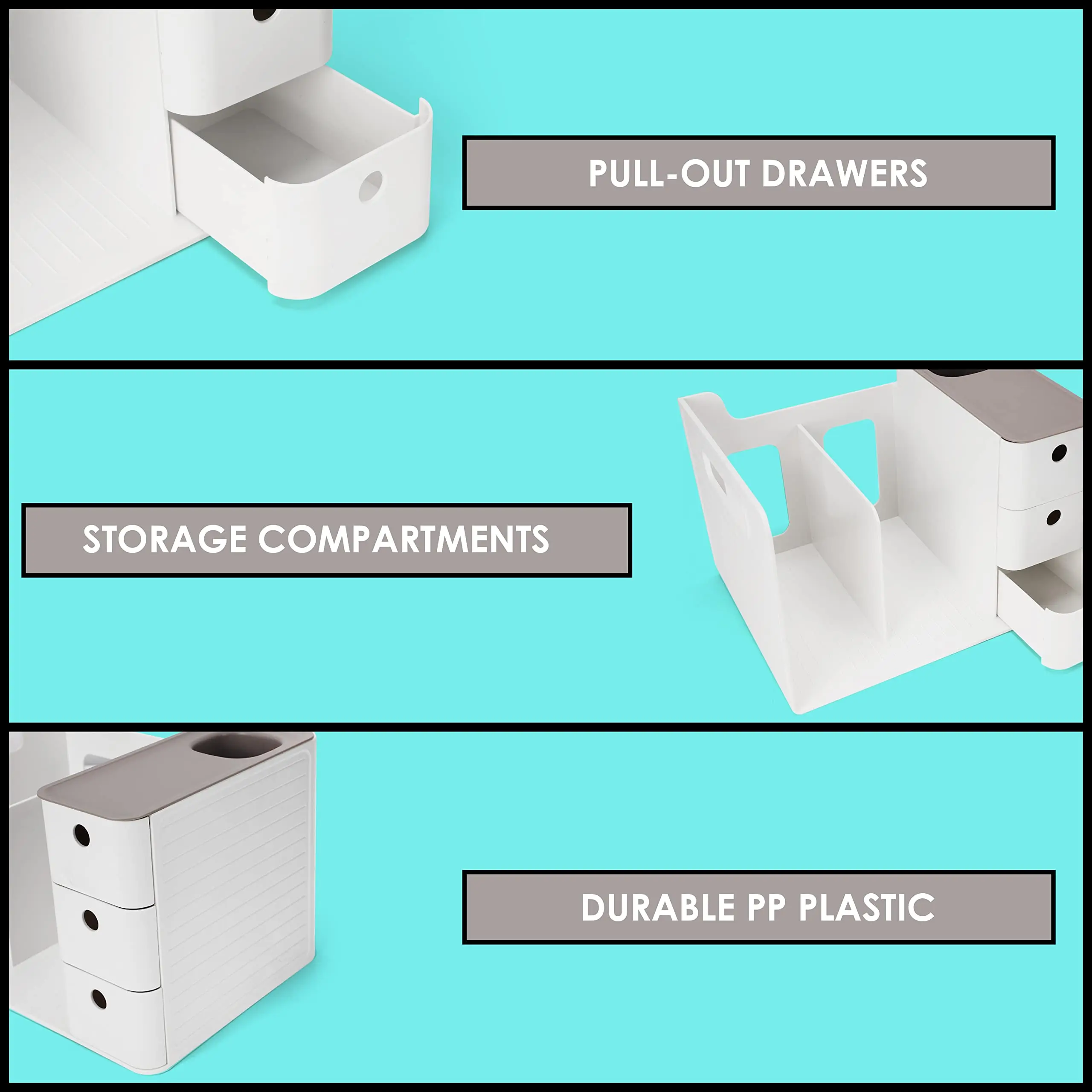White Desktop Storage Organiser With 3 Drawers - PP Plastic Multipurpose Storage Box Desk Top Shelf Rack For Office Supplies Files Books~p96477500 - View #5