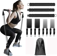 Adjustable Fitness Gym Yoga Pilates Pull Up Bar Kit 30lbs 50lbs Exercise Workout Resistance Stretch Band Set Pilates Stick Bars