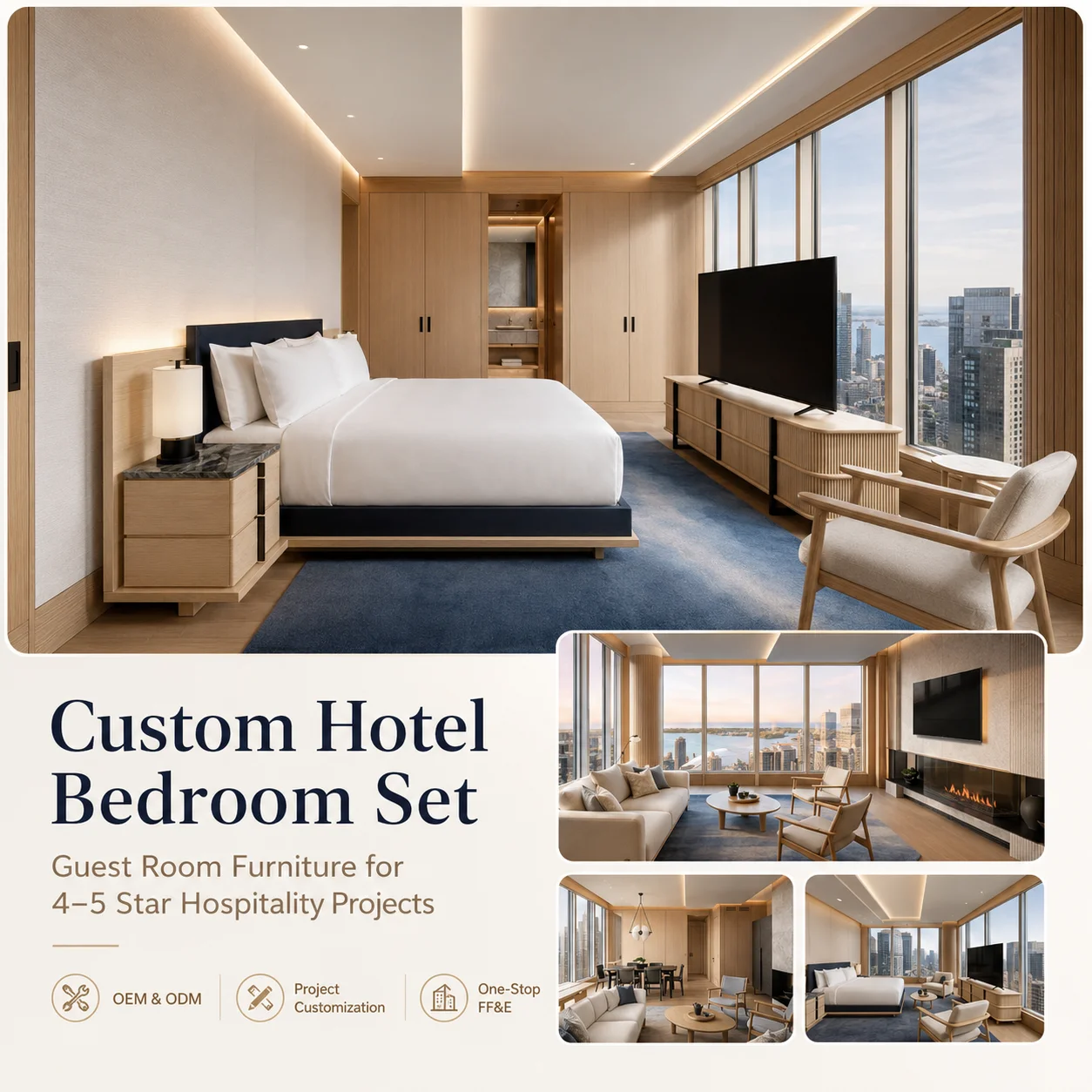 Wholesale Custom 5 Star Hotel Bedroom Furniture Set Solid Wood Modern Luxury Hospitality FF&E Solution Direct Manufacturer