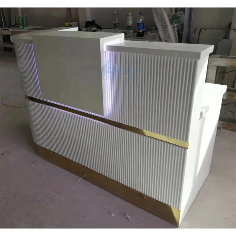 Customized Unique Reception Counter High End Snow White Marble Modern Reception Desk