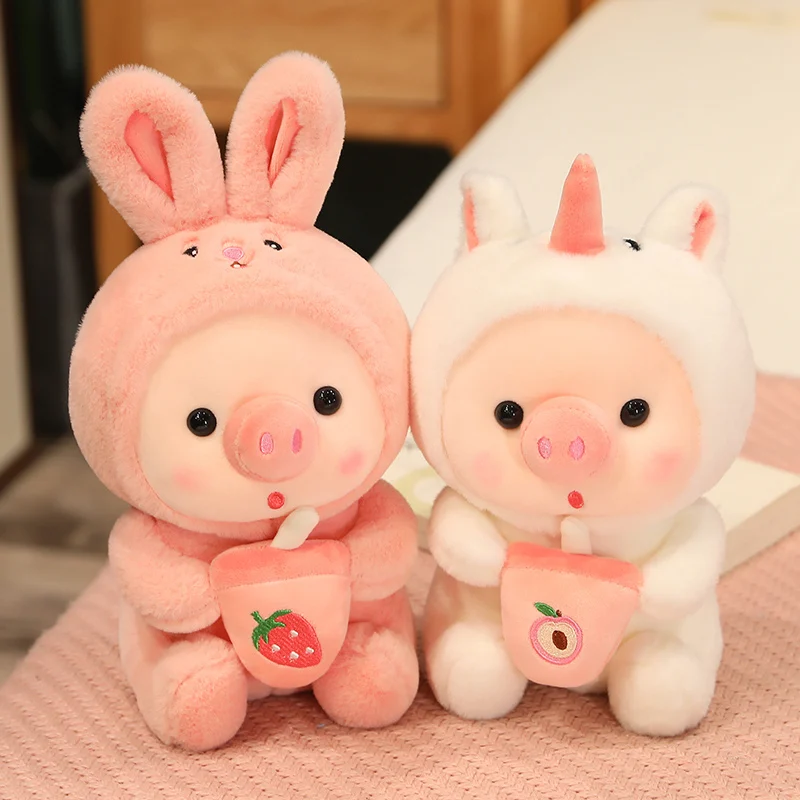 Newest Arrival Boba Series Plush Pig Toy Wearing Animal Pajamas with Bubble Tea