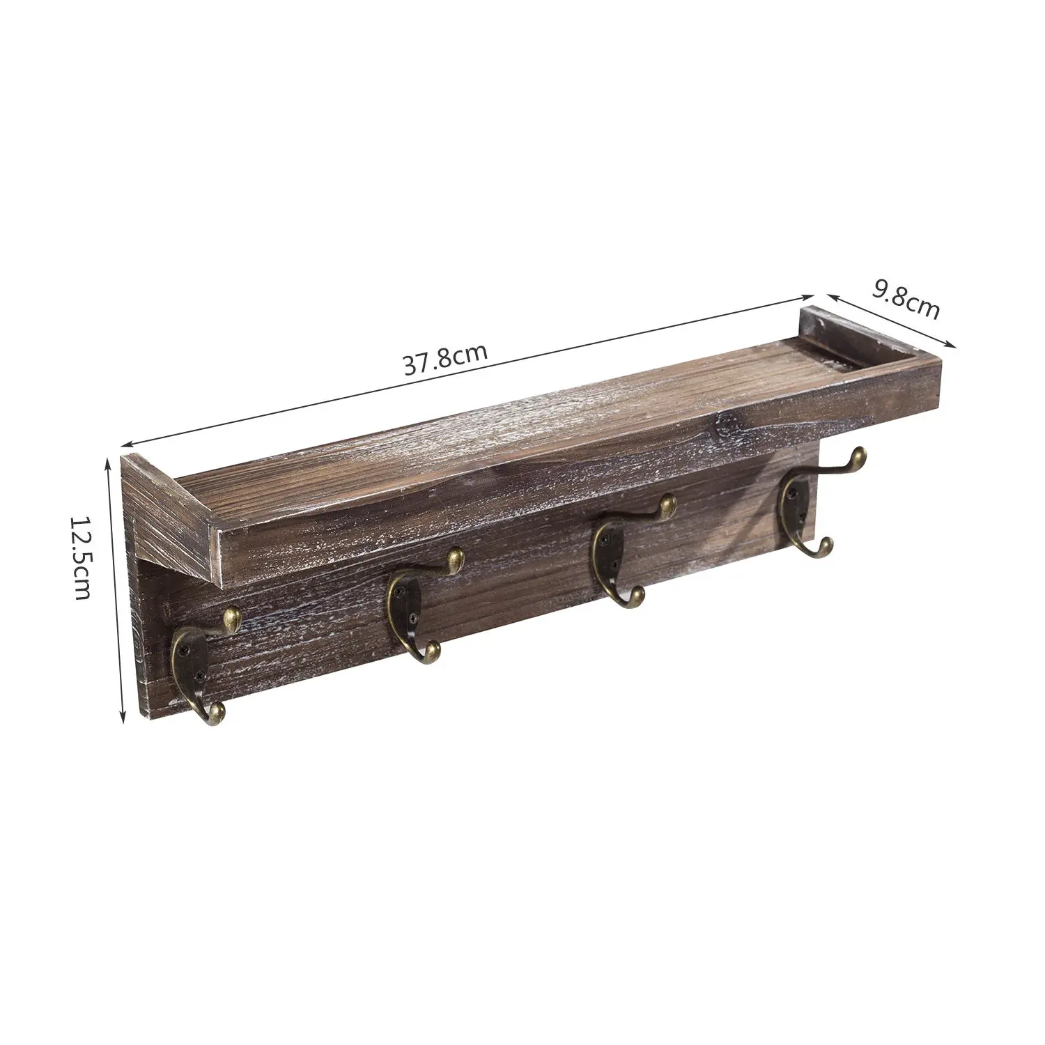 Floating Shelves Rustic Brown Wooden Floating Shelves Wall Shelf Storage Living Room Bathroom With 4 Durable Hangers