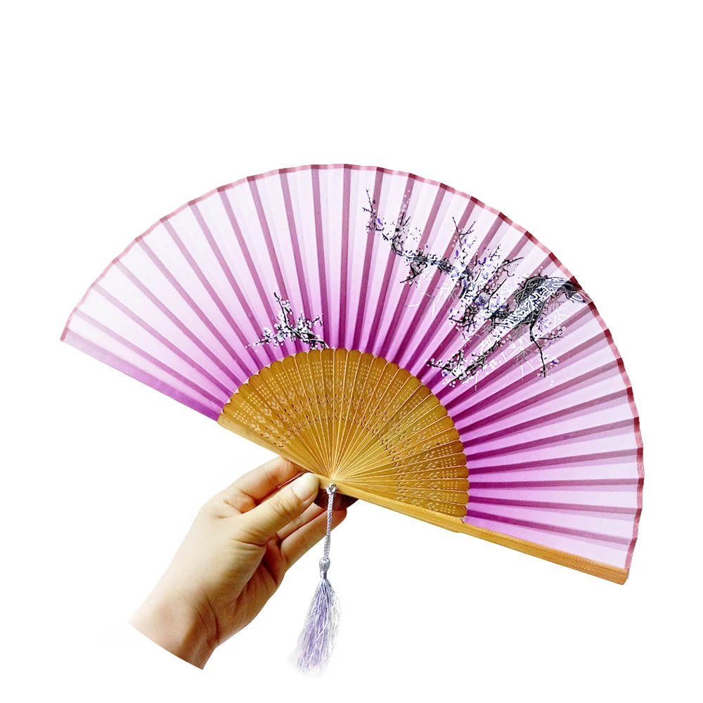 Японский складной Ручной Веер для женщин, веер в ретро стиле 8,27 дюйма (21 см) из бамбукового дерева и шелка