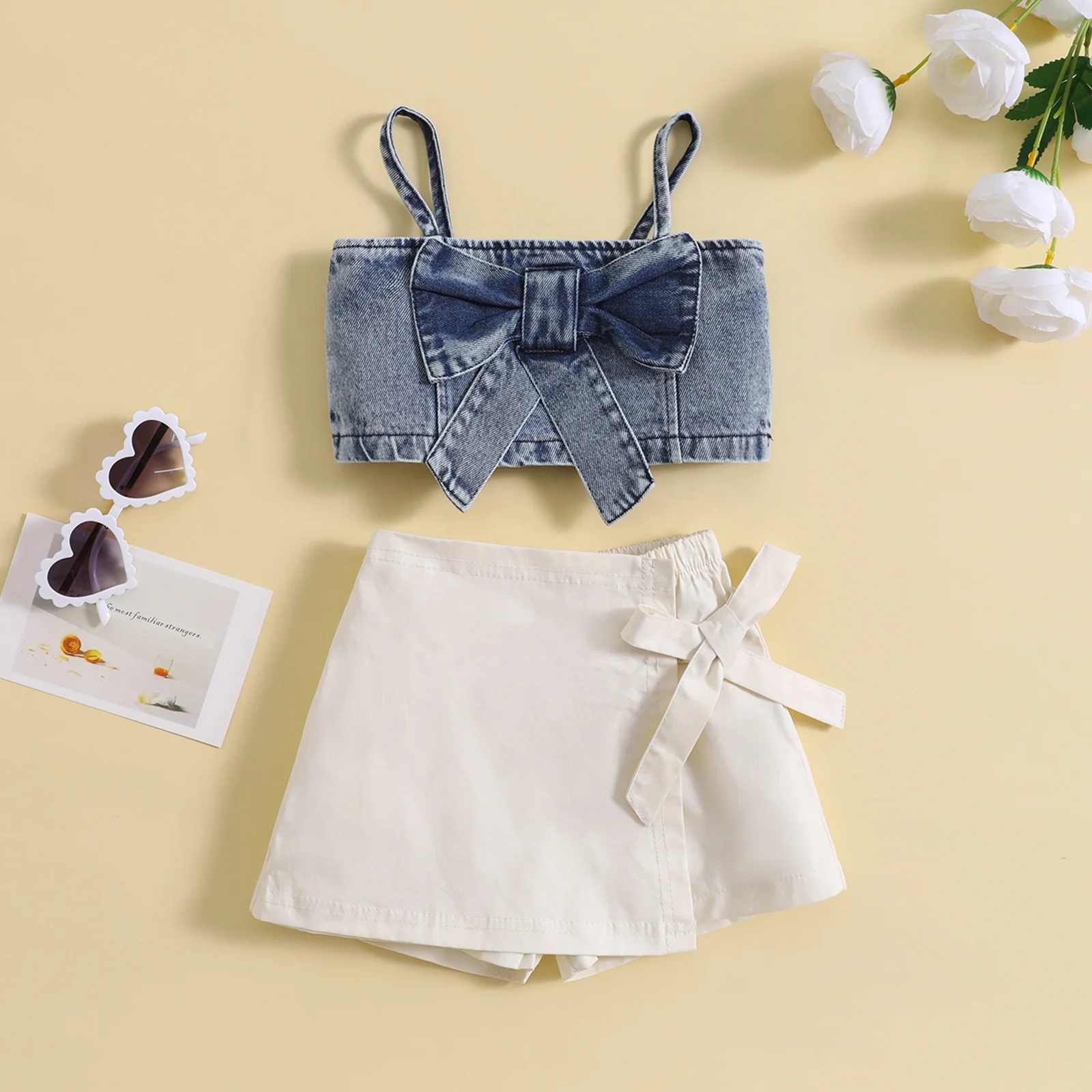 Baby Girl Denim Crop Top and Skirt Piece Clothing Set