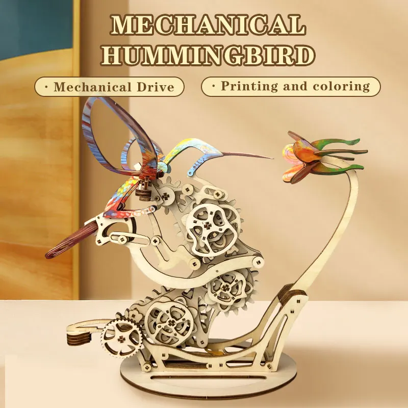 Dynamic Mechanical Hummingbird Ornaments DIY Handmade Graffiti Toy Assembly Model Wooden 3D Puzzle Wholesale