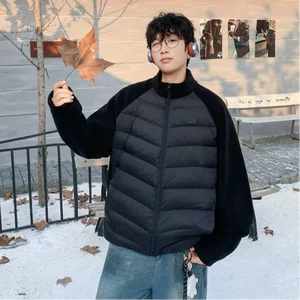 Custom Men's Winter Thick White 90% Polyester Waterproof Windproof Puffer Jacket 150g-200g Weight Loose Fit Regular Sleeve Hood