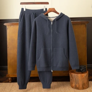 Men's Casual Winter Coat with 100%  Cashmere Hooded and Zipper Closure Flat Knitted Long Sleeve  Sweater Customizable logo