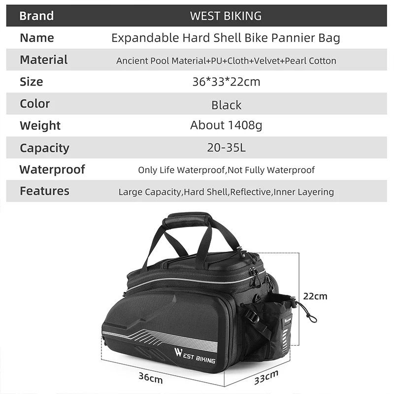 WEST BIKING 35L Bike Pannier - Durable & Multi-functional