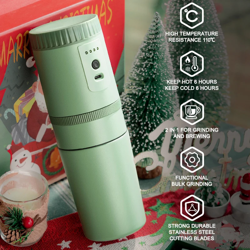 USB Rechargeable 3 in 1 Custom logo Color Functional Portable Coffee Brewers Usb Electric Coffee Maker with Grinder