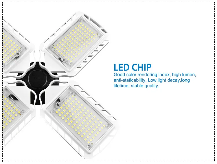 Indoor Lighting Deformable 60W 6000LM 6500K 4 Leaf Ceiling Warehouse Workshop LED Garage Lights E26 E27