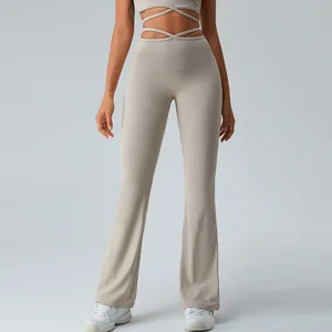 Women Soft Compression High Waist Leggings Slimming Nude Flared Pants Running Sports Fitness Pants