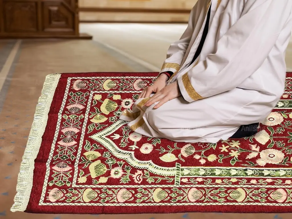 Tapis de prière en jacquard polyester antidérapant pour maison_voghion.com