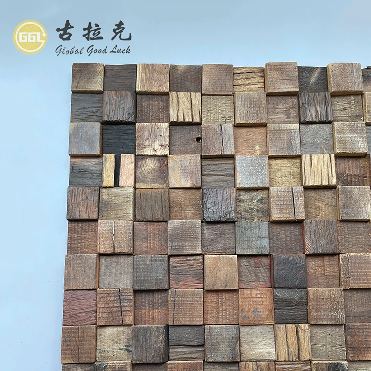 Mini Square Mosaic Tile 3D Mosaic Wood Cube Panel for Home Decor supplier