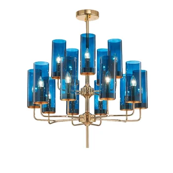 Decorative 6/8/12/15 Head Candle Vinyl Copper Glass Vintage Pendant Suspended Blue Hanging Light Chandelier