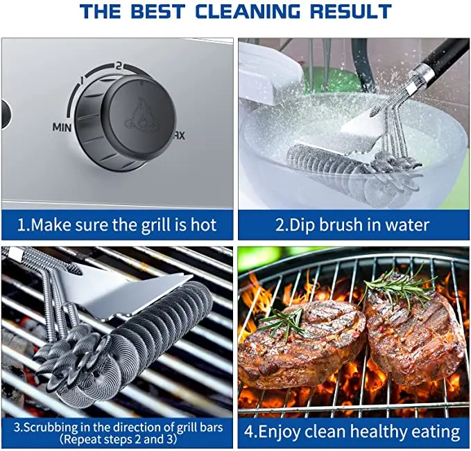 BBQ Grill Cleaning Brush Bristle Free & Scraper Triple Helix Design  Barbecue Cleaner Non-Bristle Grill Brush Safe for Gas Charcoal Porcelain  Grills