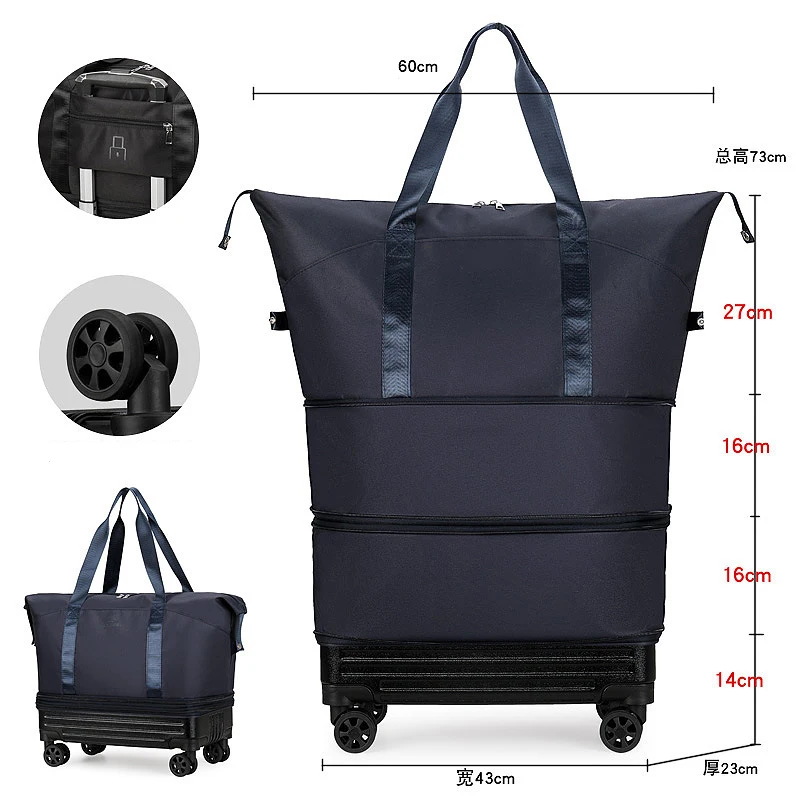 Large Capacity with Hard Base Travel Bag Pulley Long and Short Luggage Bag Portable Travel Luggage Bag