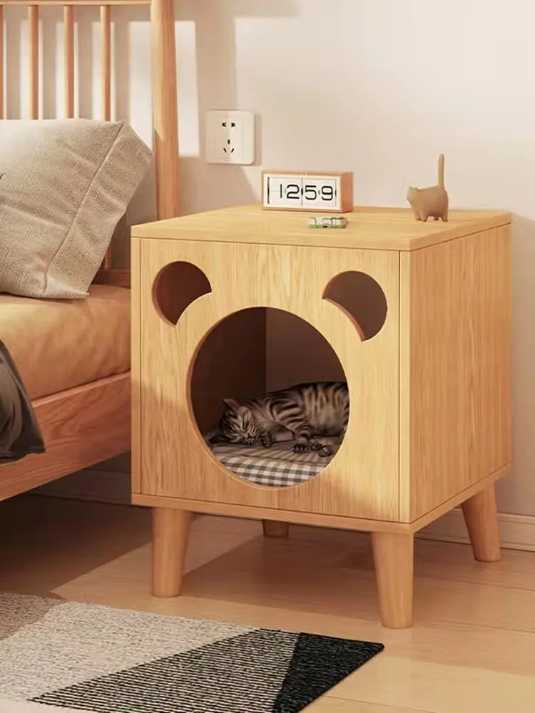 Minimalist Wooden Bedroom Storage Cabinet Cat Bed Pet Bedside Cabinet ...