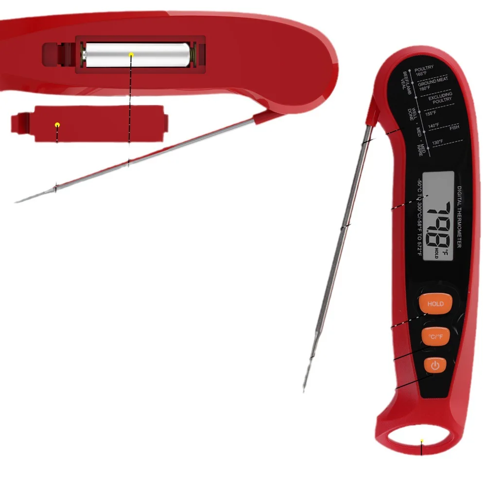 Foldable Digital Plastic Waterproof Battery Powered Multifunctional Oven BBQ Thermometer High Temperature Resistant Thermometer