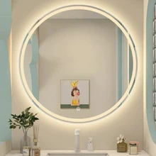 Luxury Modern Style Round Time Display IP44 Defogger Copper Free Silver Hotel Bathroom Vanity Led Lighted Wall Mirror