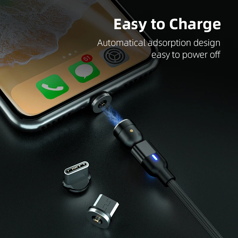 Amazon new product 3 in 1 540 degree rotate round interface mobile phone magnetic charging cable - ANKUX.COM