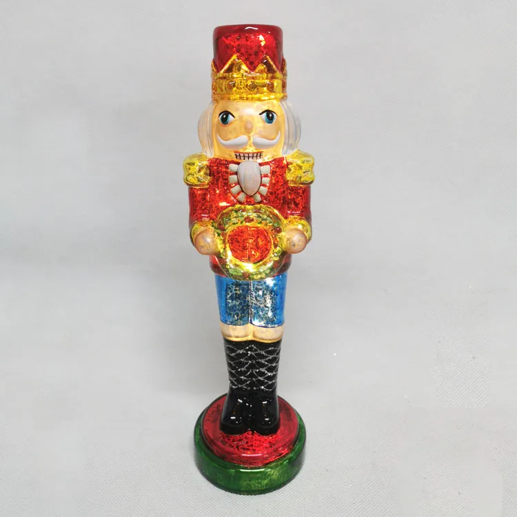 Custom designs Merry Christmas glass lighted nutcracker king soldier Statue holiday table decoration figurine for sale